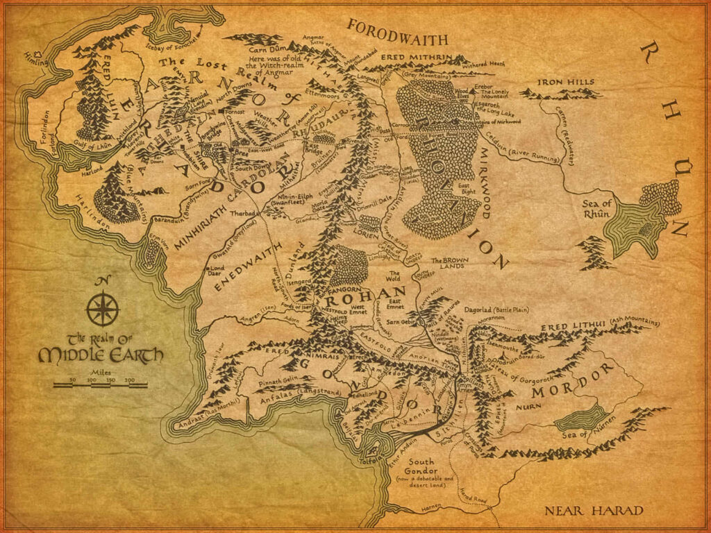 Map of Middle earth in the Third Age from Tolkien's Lord of the Rings